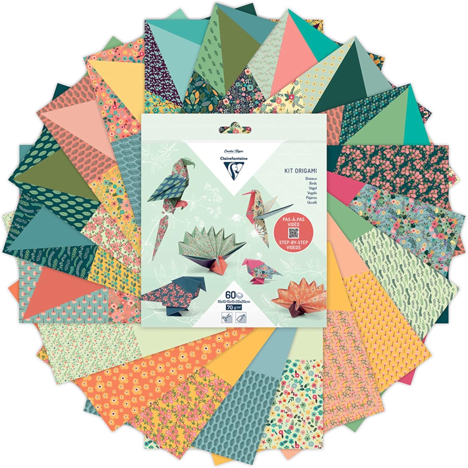 CLAIREFONTAINE Origami Kit 10cm/15cm/20cm 70g 60s Birds