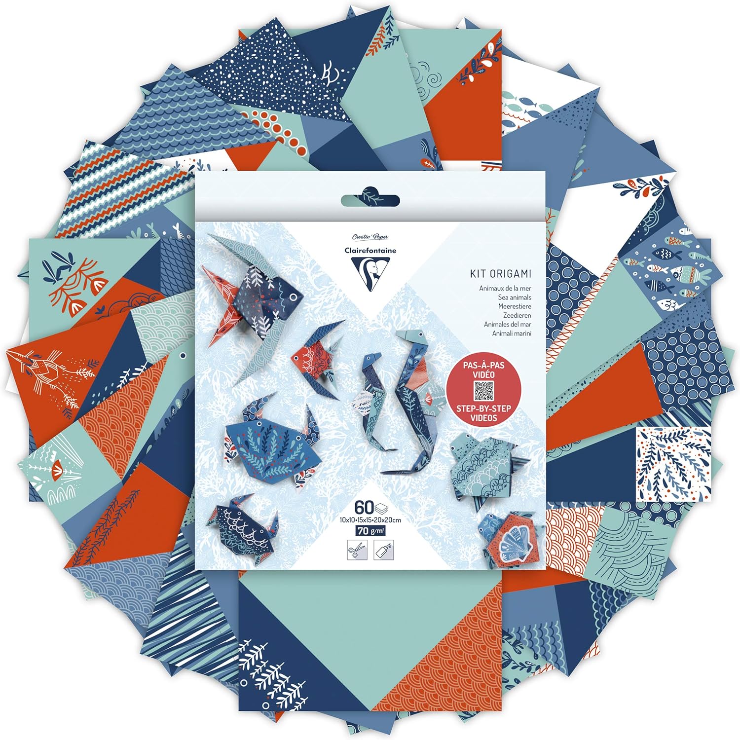 CLAIREFONTAINE Origami Kit 10cm/15cm/20cm 70g 60s Marine Wildlife