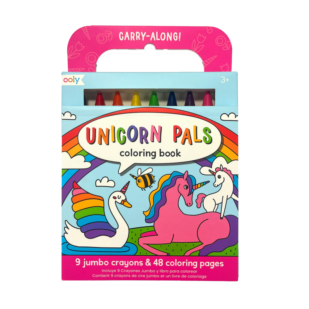 OOLY Carry Along Crayons & Coloring Book Kit-Unicorn Pals Set of 9