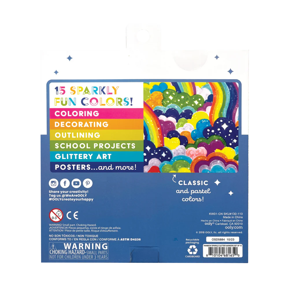 OOLY Rainbow Sparkle Glitter Markers Set of 15