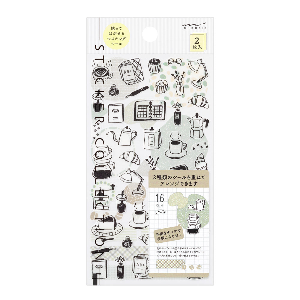 MIDORI Sticker 2641 Two Sheets Monotone Cafe