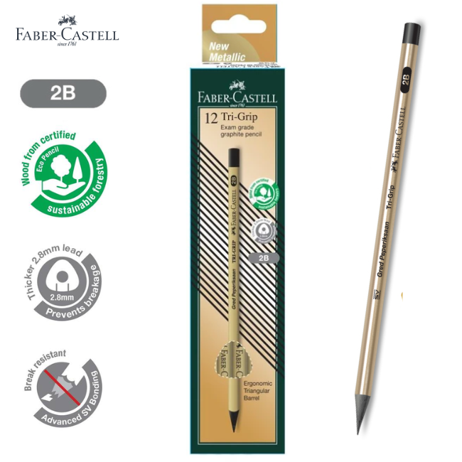 FABER-CASTELL Tri-Grip 2B 311812 Gold Blackwood Pencil Box of 12