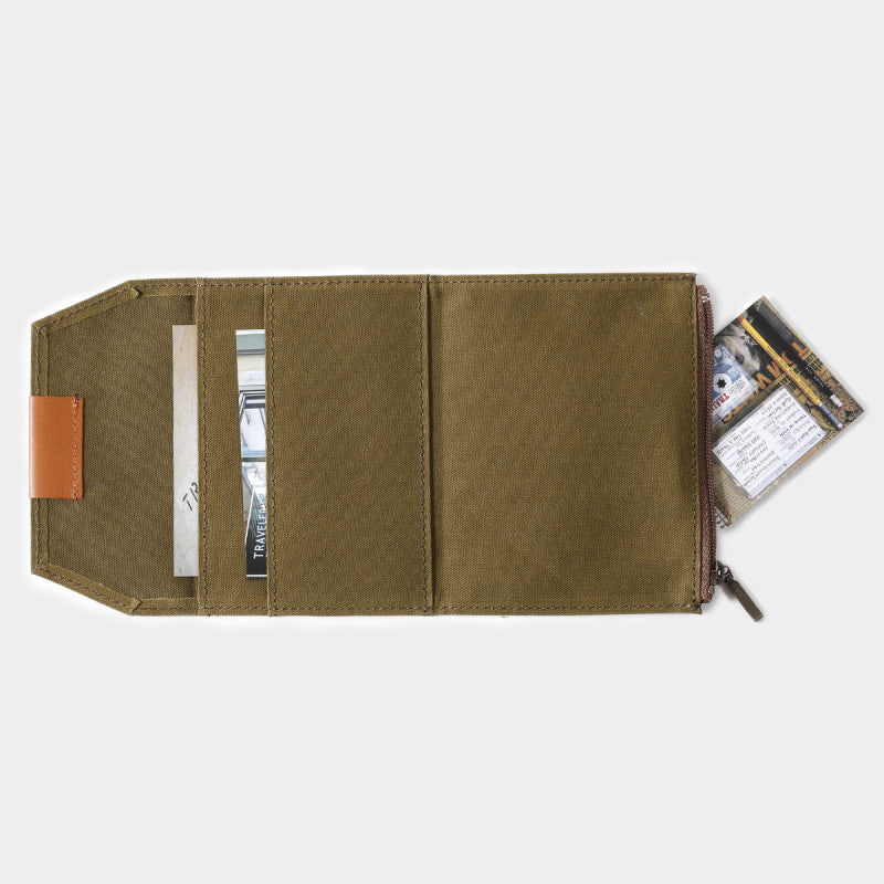 TRAVELERS FACTORY Passport Size Cotton Zipper Case Olive