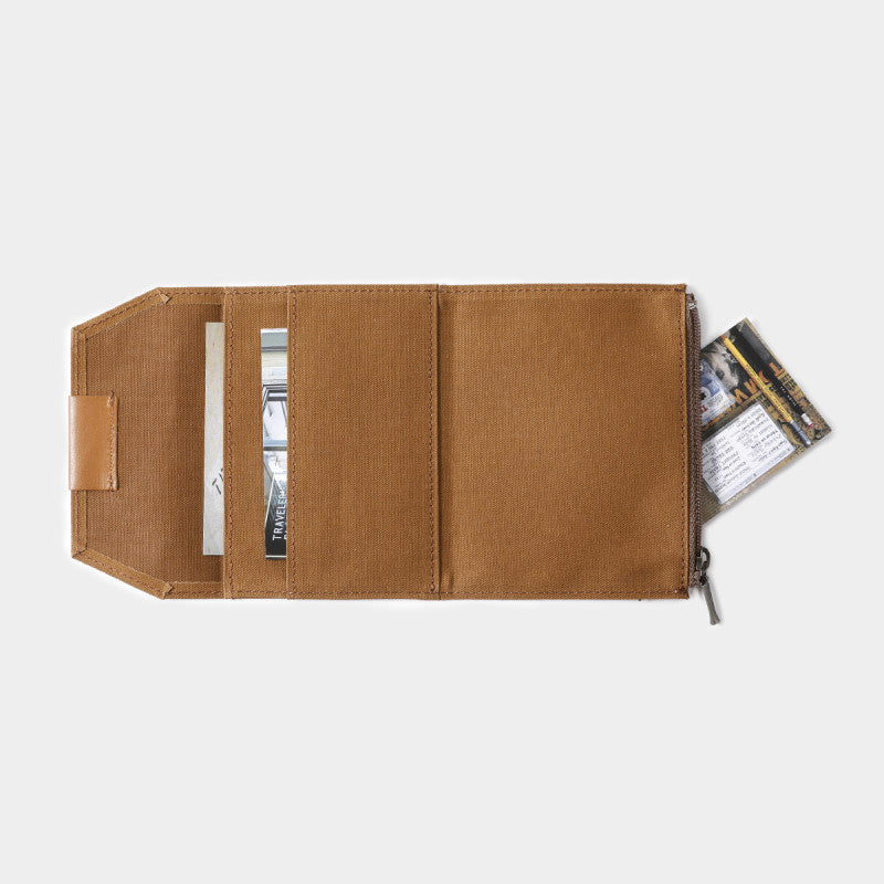 TRAVELERS FACTORY Passport Size Cotton Zipper Case Brown