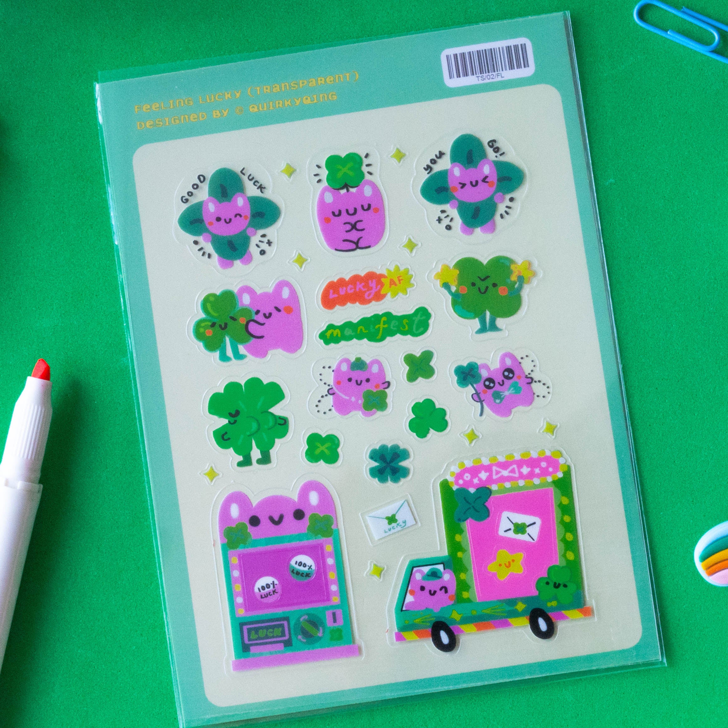 QUIRKYQING Transparent Sticker Feeling Lucky