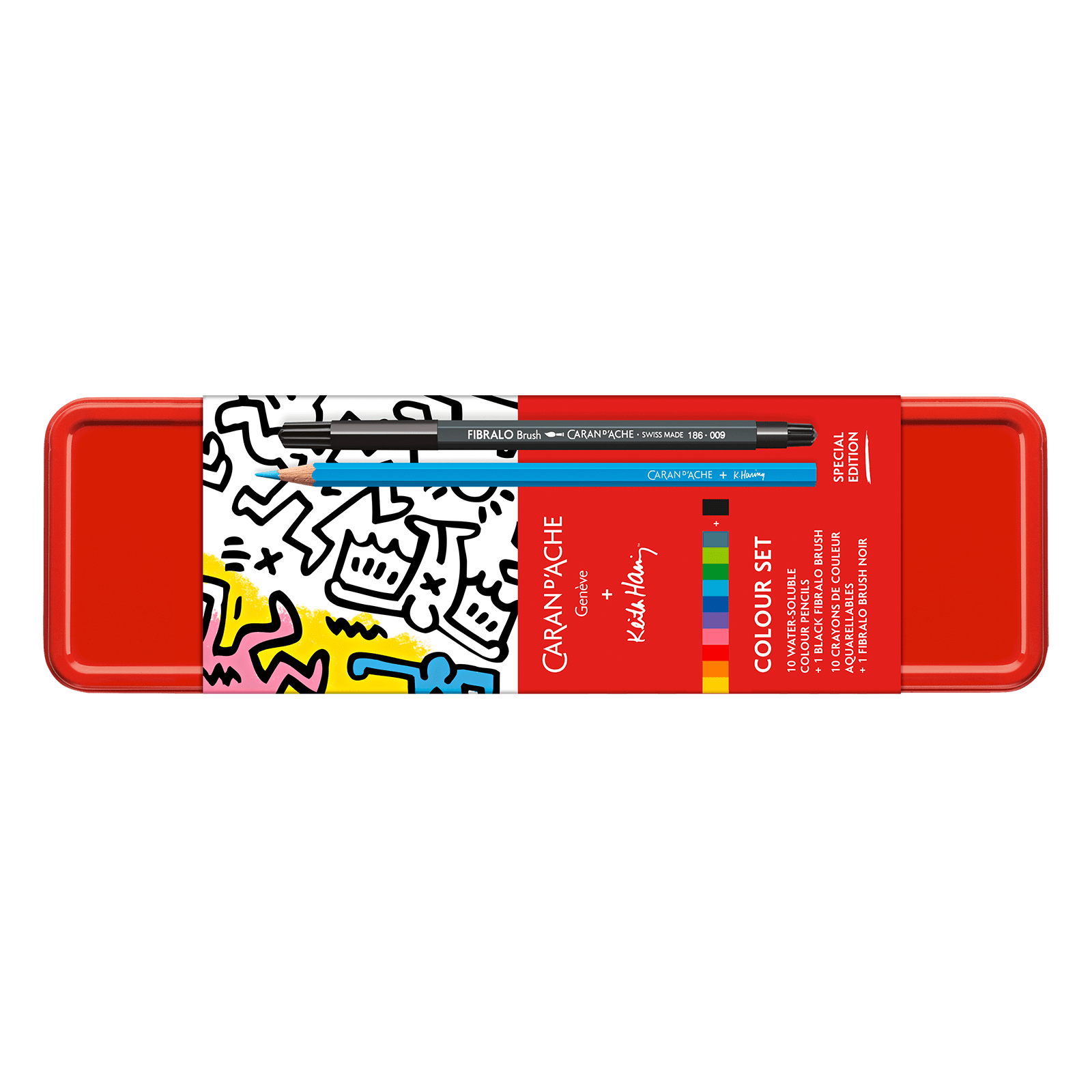 CARAN D'ACHE x Keith Haring Colour Set w/ 10 Water Soluble Colours & 1 Black Fibralo Brush