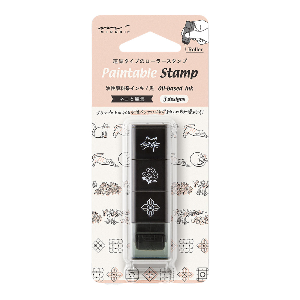 MIDORI Paintable Stamp Roller Cat & Landscape