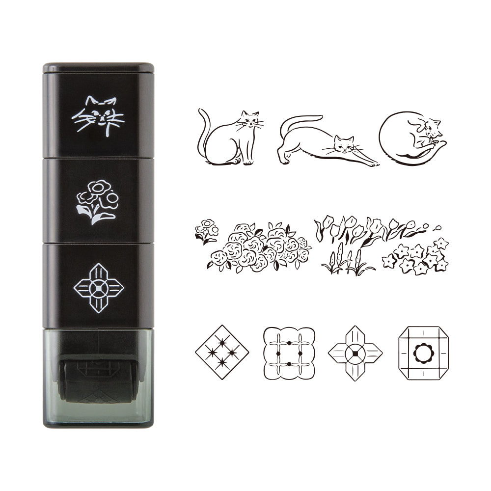 MIDORI Paintable Stamp Roller Cat & Landscape