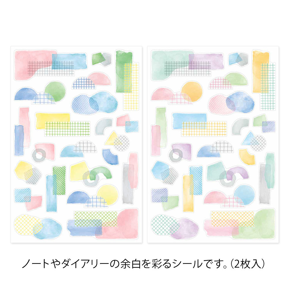 MIDORI Yuru Log Sticker 2-Sheets Collage Watercolor Motif