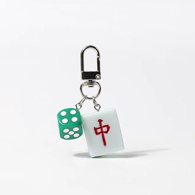 JIPPURI Keychain Mahjong & Green Dice Red Dragon