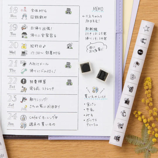 SHACHIHATA nototo 10 Mini Stamp Set Days & Time