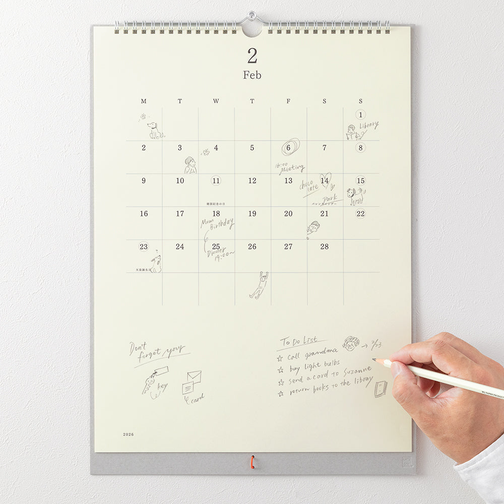 MIDORI MD 2026 Calendar Wall-Hanging with Pencil