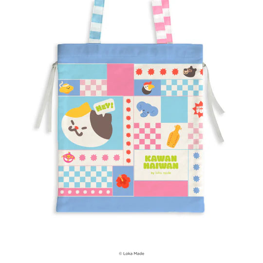 LOKAMADE Kawan-Haiwan Drawstring Tote Bag TTD01: Blue-tiful Bonds