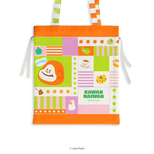 LOKAMADE Kawan-Haiwan Drawstring Tote Bag TTD02: Sunny Side Friends