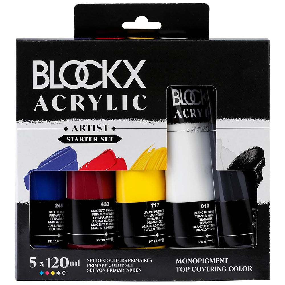 BLOCKX Acrylic Artist Starter Set of 5 x 120ml Primaries
