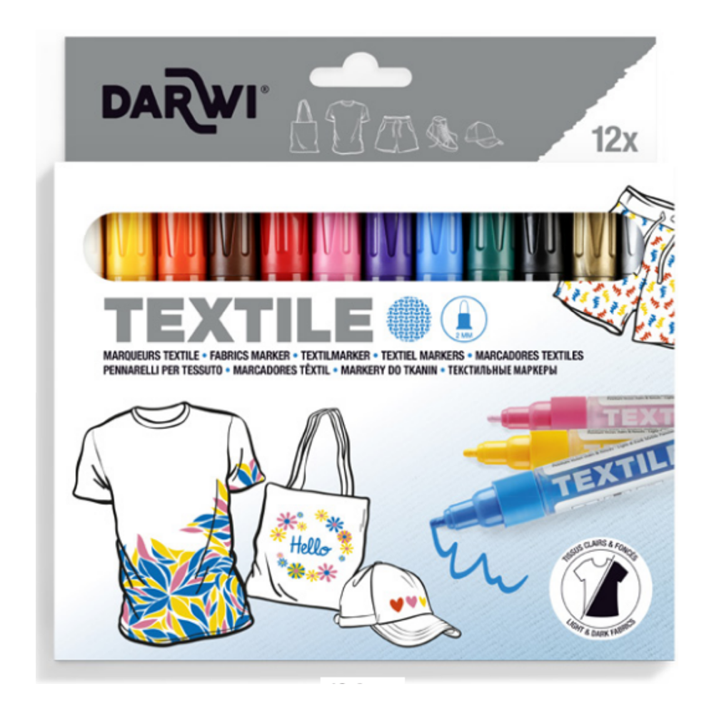 DARWI Textile Opak Marker 2mm Set of 12 x 6ml