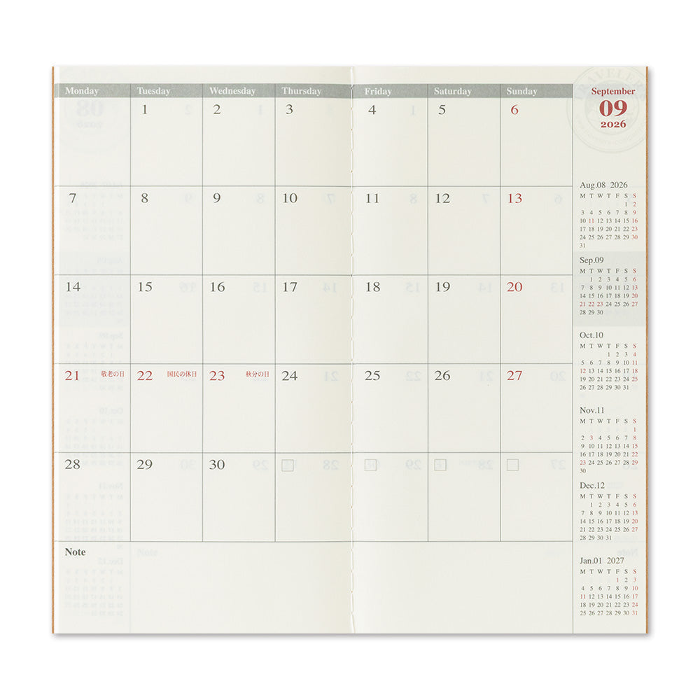 [Pre-Order] TRAVELERS Notebook 2026 Regular Monthly Refill