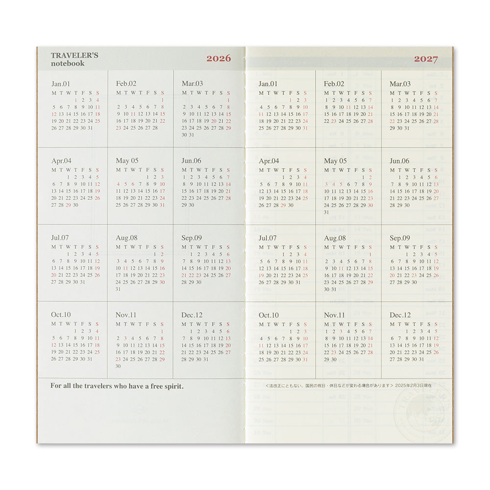 [Pre-Order] TRAVELERS Notebook 2026 Regular Weekly+Memo Refill