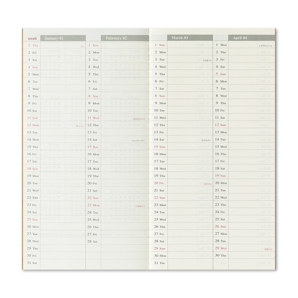 [Pre-Order] TRAVELERS Notebook 2026 Regular Weekly+Memo Refill