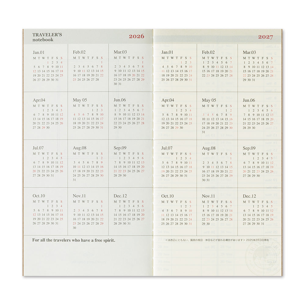 [Pre-Order] TRAVELERS Notebook 2026 Regular Weekly Vertical Refill