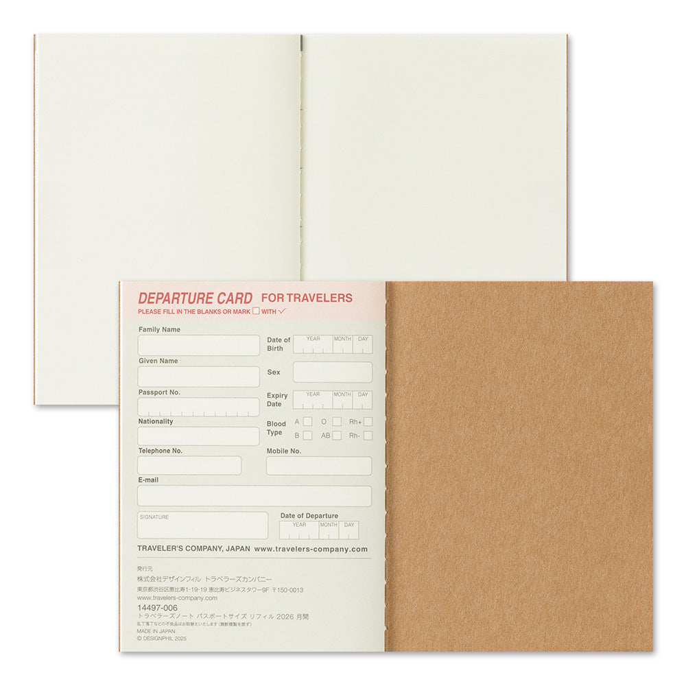 [Pre-Order] TRAVELERS Notebook 2026 Passport Monthly Refill
