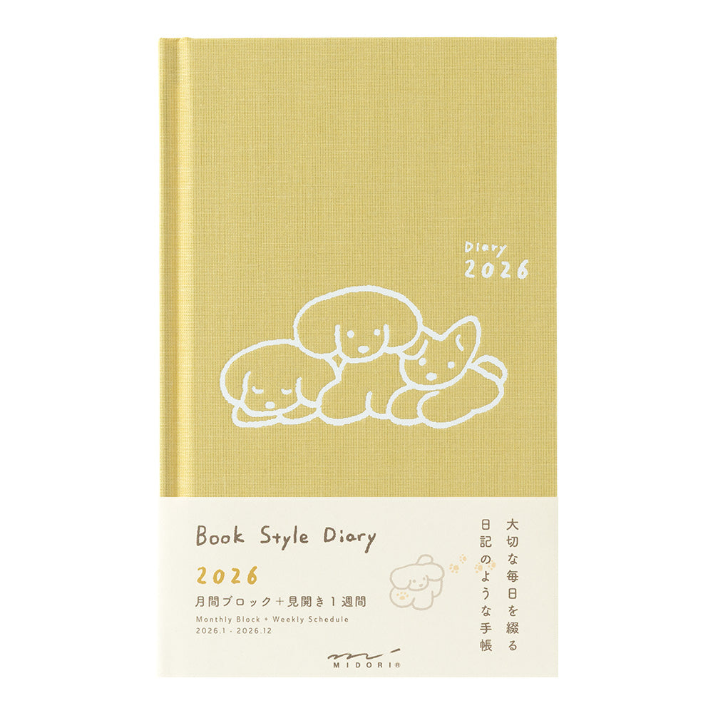 MIDORI 2026 Book Style Diary Dog B6 Yellow