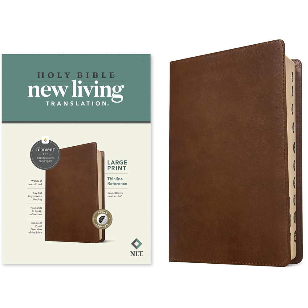 NLT - Large Print Thinline Reference Bible, Filament Enabled, LeatherLike, Rustic Brown, Indexed