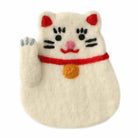 MARK'S Japan Fortune Motif Felt Coaster Lucky Cat White