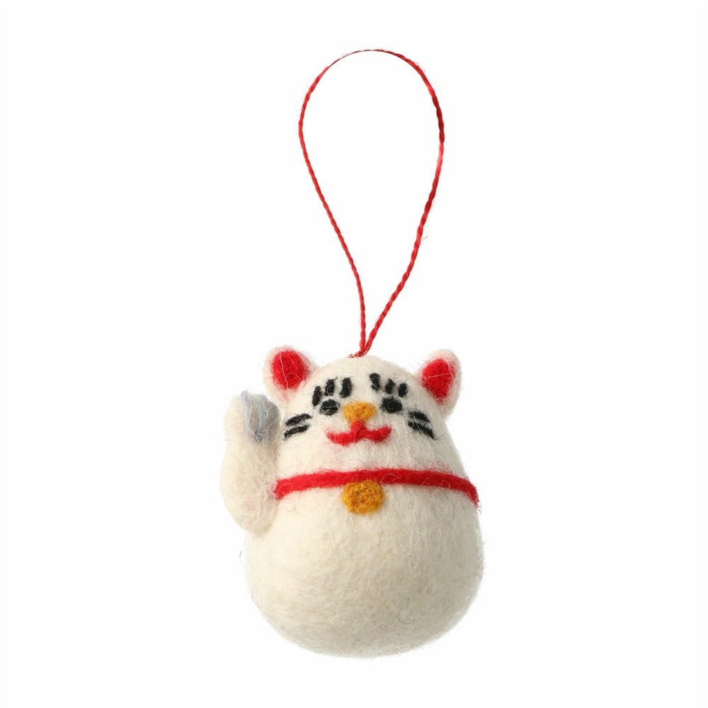 MARK'S Japan Fortune Motif Felt Ornament Lucky Cat White