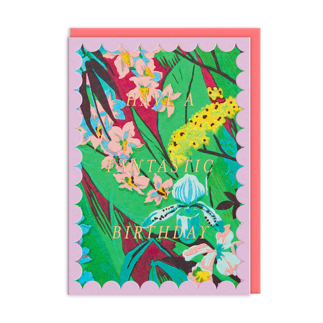 OHH DEER Card Scalloped Lilac Tropical Florals
