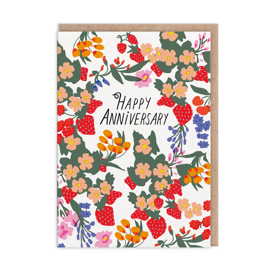 OHH DEER Card Anniversary Red Floral Anniversary