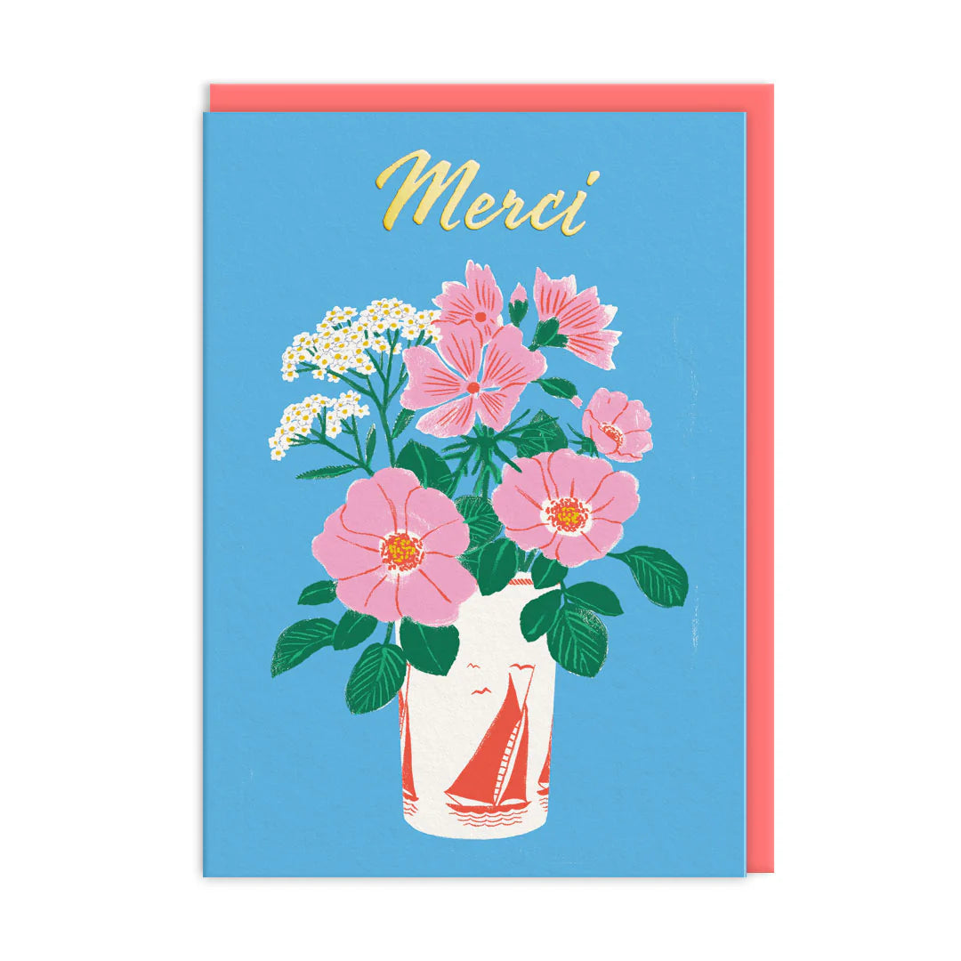 OHH DEER Card Thank You Merci Thank You Flora