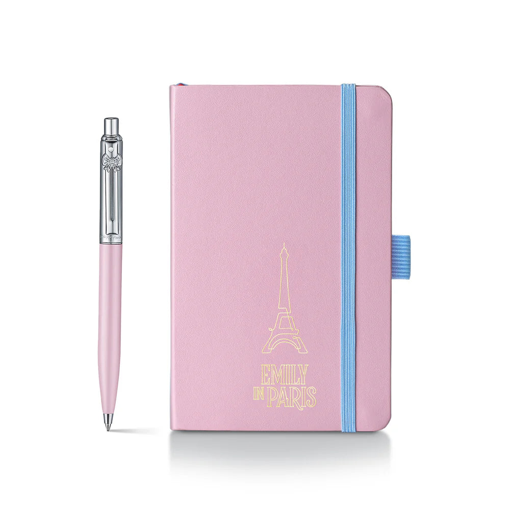 SHEAFFER x Emily In Paris Sentinel 321 Pink Matte Finish with Chrome Trims Ballpoint Pen and Small Hardbound Notebook Gift Set