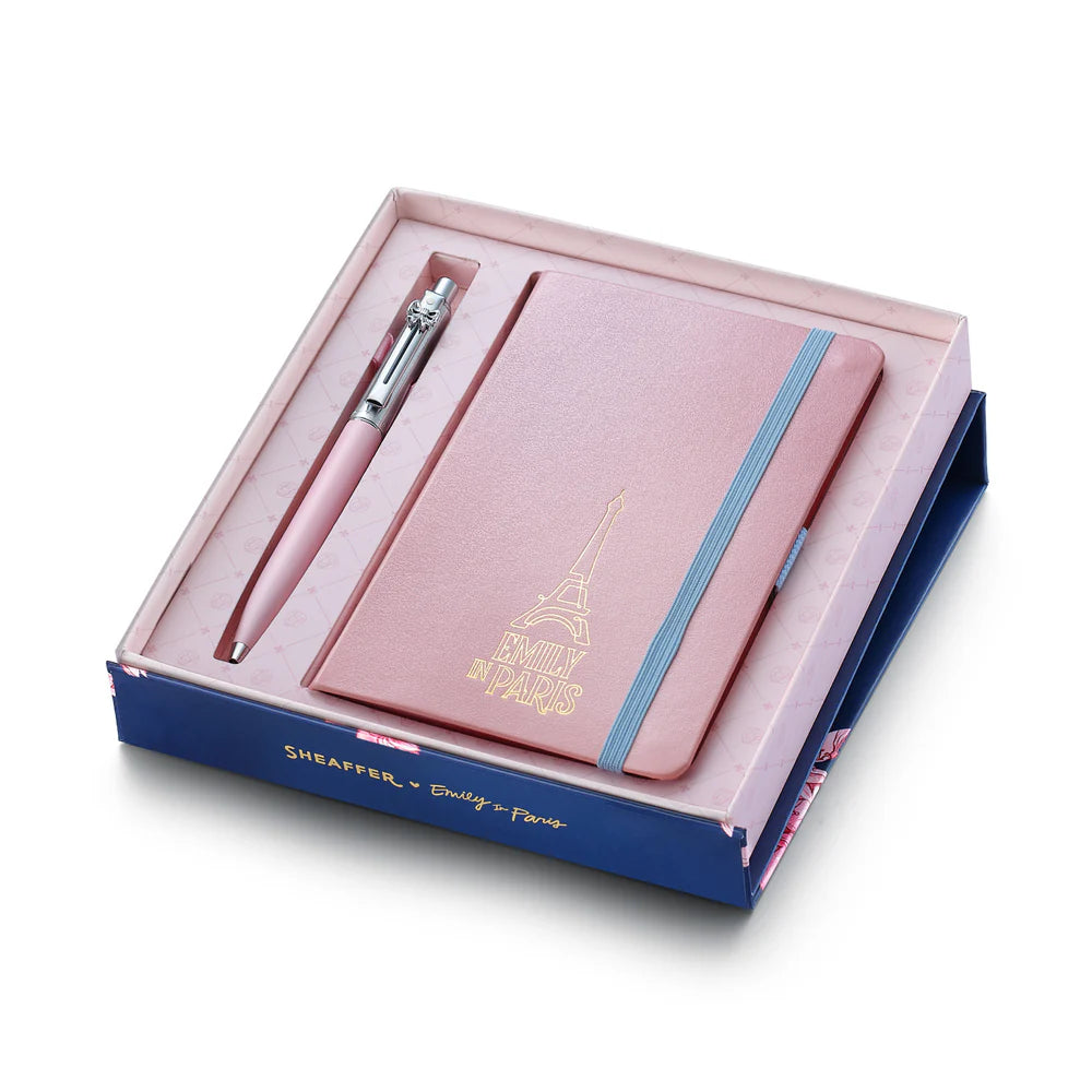 SHEAFFER x Emily In Paris Sentinel 321 Pink Matte Finish with Chrome Trims Ballpoint Pen and Small Hardbound Notebook Gift Set