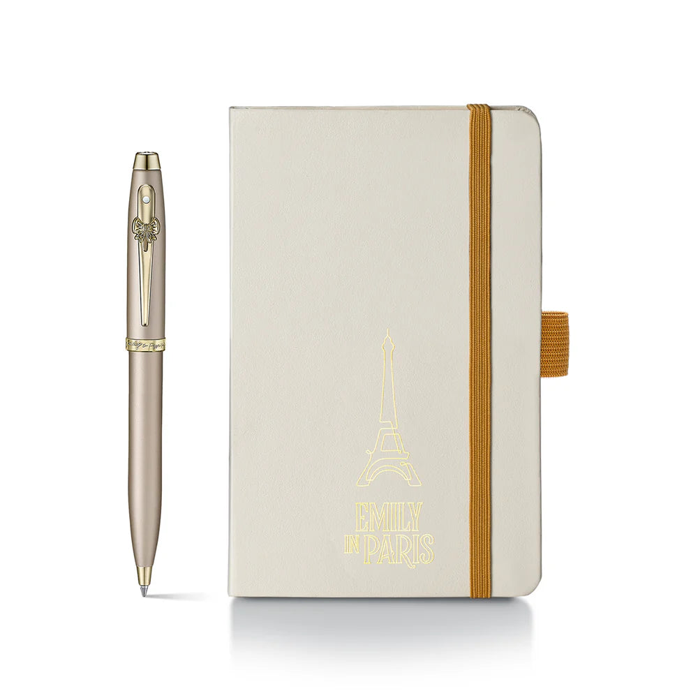 SHEAFFER x Emily In Paris 100 9377 Champagne Gold with Champagne Gold Trim Ballpoint Pen and Hardbound Notebook Small Gift Set