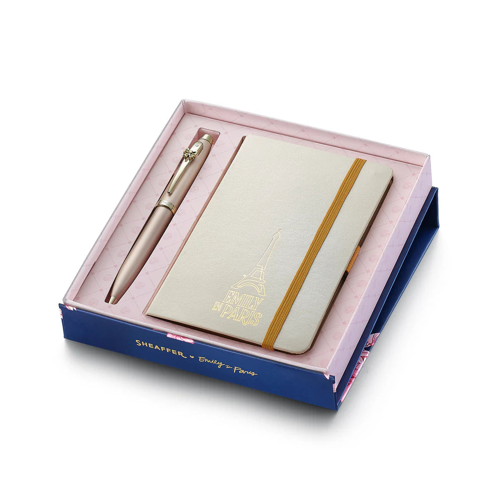 SHEAFFER x Emily In Paris 100 9377 Champagne Gold with Champagne Gold Trim Ballpoint Pen and Hardbound Notebook Small Gift Set