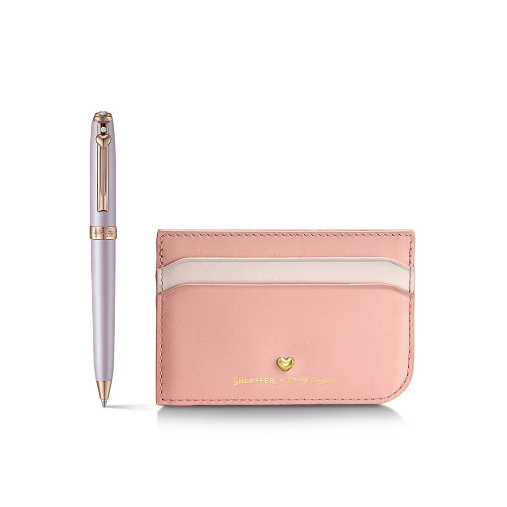 SHEAFFER x Emily In Paris Prelude Mini 9810 Pastel Pink with Swarovski Crystal Ballpoint Pen and Full-Grain Leather Credit Card Holder Gift Set