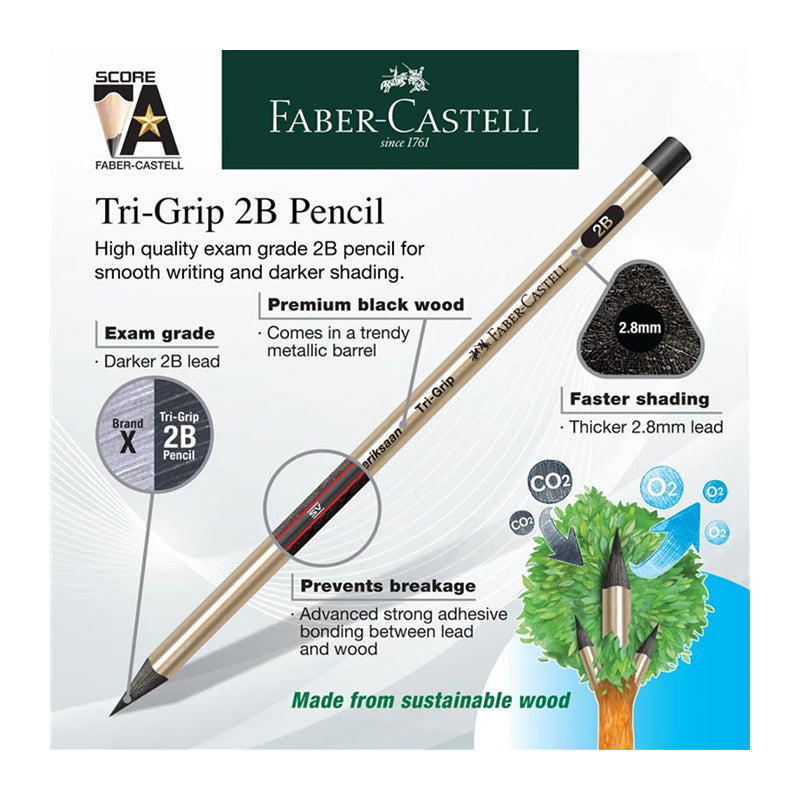 FABER-CASTELL Tri-Grip 2B Graphite Pencil 311816 Metallic Gold Blackwood 6s