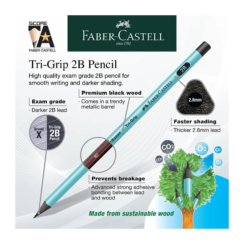 FABER-CASTELL Tri-Grip 2B Graphite Pencil 311817 Metallic Blue Blackwood 6s