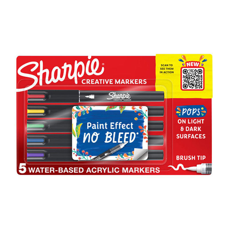 SHARPIE Creative Marker Acrylic Bursh Tip 5 Colours in Blister Pack
