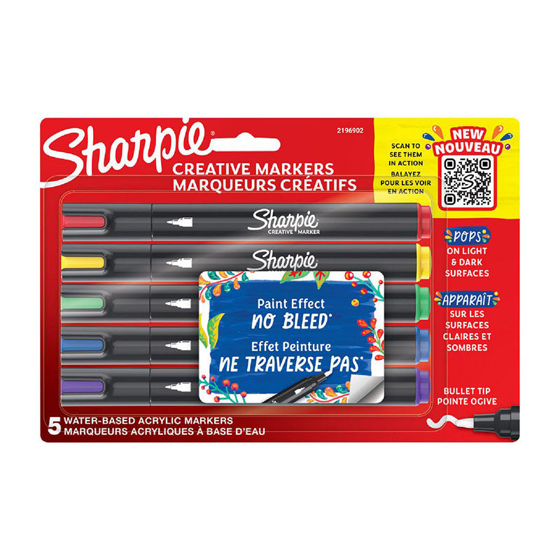 SHARPIE Creative Marker Acrylic Bullet Tip 5 Colours in Blister Pack