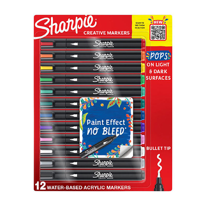 SHARPIE Creative Marker Acrylic Bullet Tip 12 Colours in Blister Pack