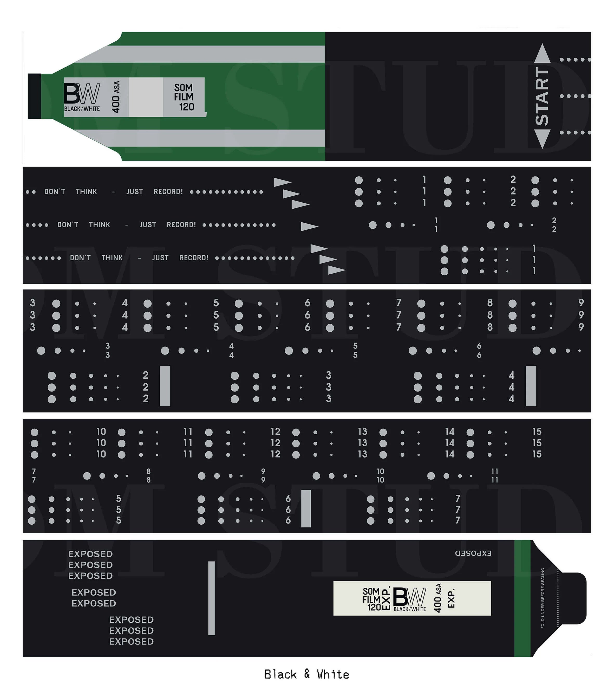 SOM STUDIO 120 Film Backing Paper Washi Tape Black And White Full Roll (10m)