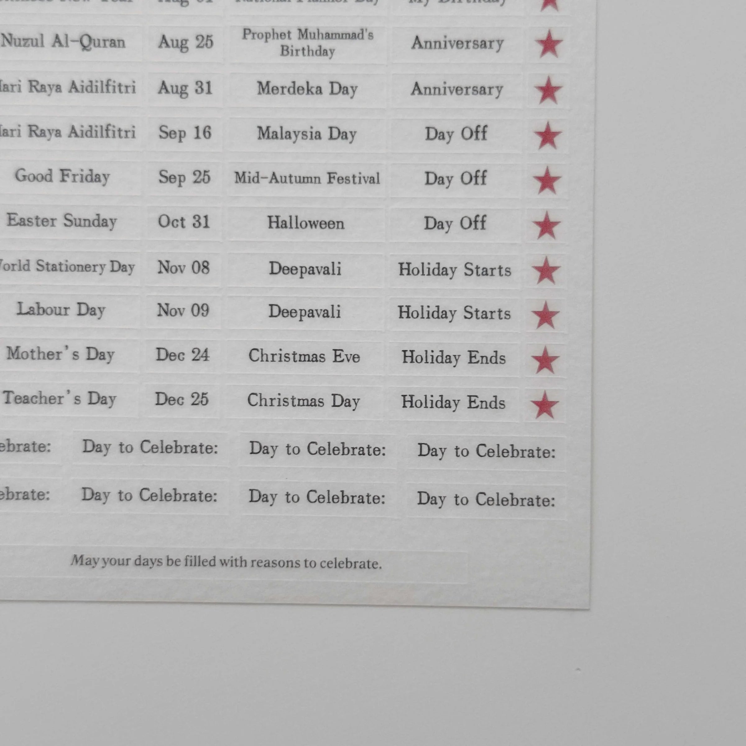 SOM Minimalist Date Washi Sticker 2026 Days To Celebrate