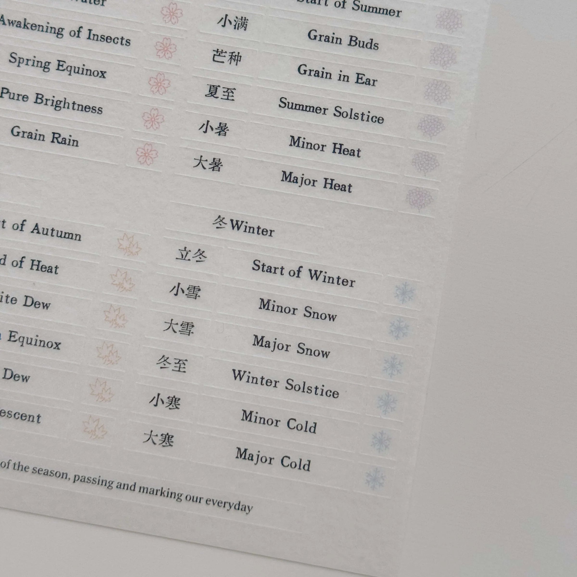 SOM Minimalist Date Washi Sticker 24 Solar Terms 二十四節氣
