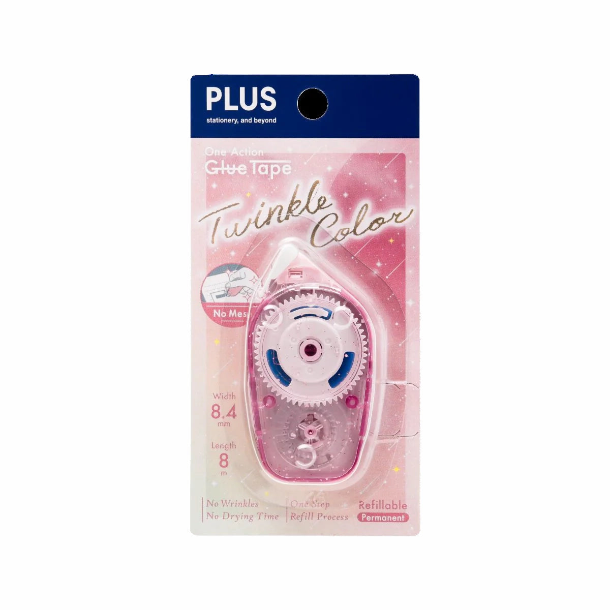PLUS One Action Glue Tape TG 1920LE 8.4mm x 8M Twinkle Color Pink