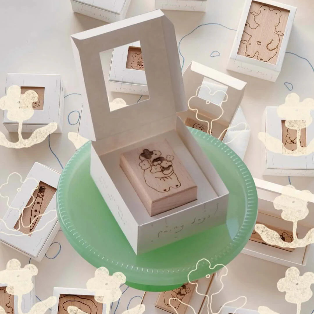 BIGHANDS Rubber Stamp Collection Rainy Days Flower Bear