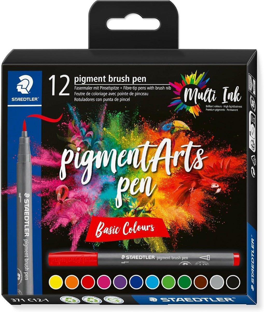 STAEDTLER Pigment Brush Pen Set of 12 Basic Colours