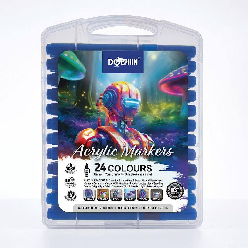DOLPHIN Acrylic Marker One Tip DOL-AC6124 24 Colours Set - Brush Tip