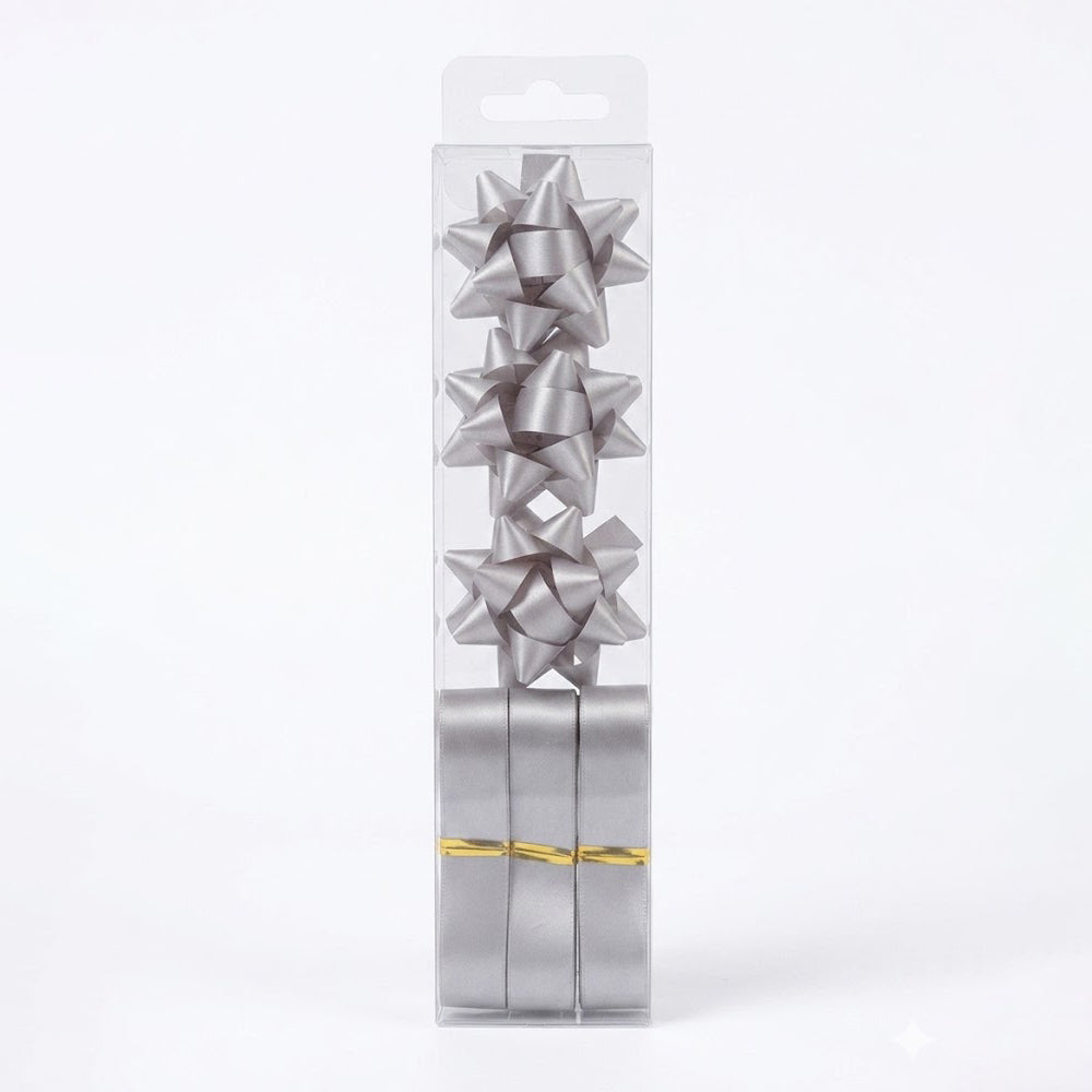 JIPPURI Matte Ribbon & Bow Set of 6 Silver